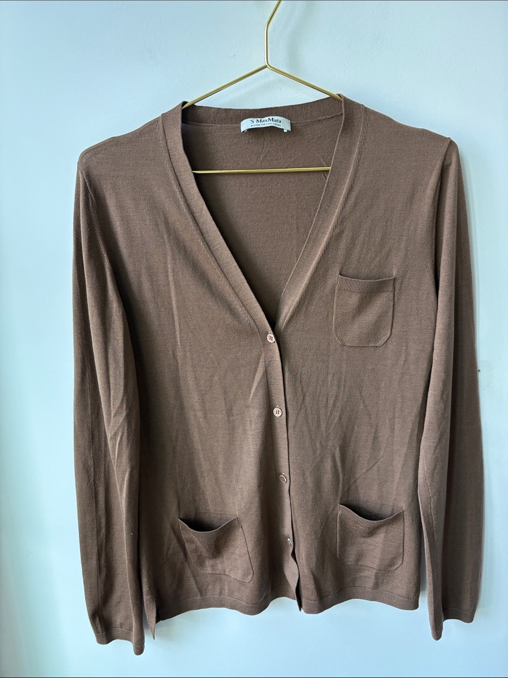'S MaxMara Erice Cardigan With Pockets 100% Wool Lightweight Designer Size S/M *